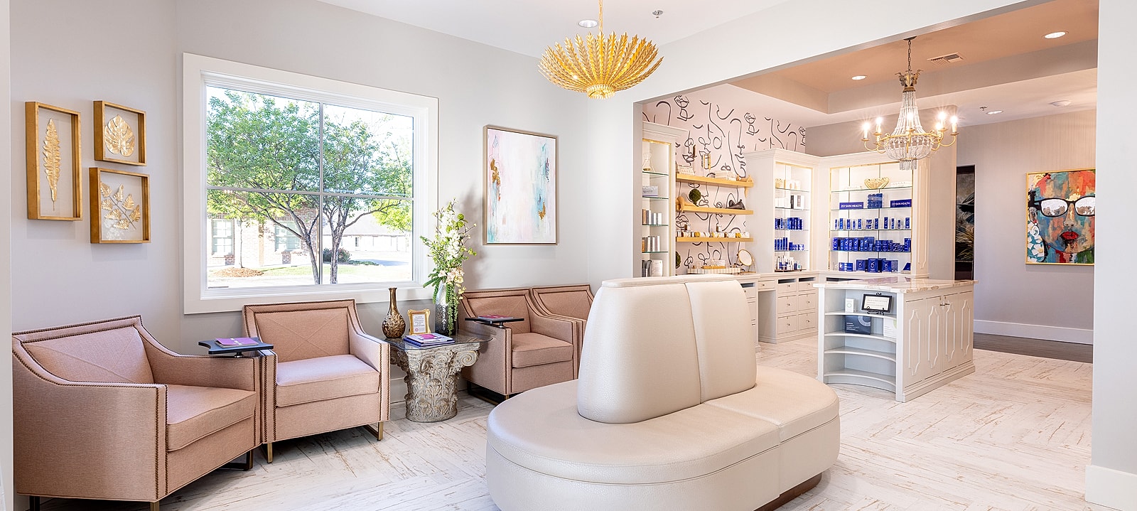 Group of smiling women in a modern setting.